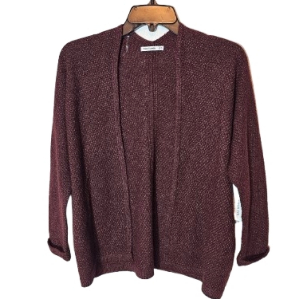 Pink Clover Women's Burgundy Speckled Open-Front Sweater Stitch Fix Size XSP NWT